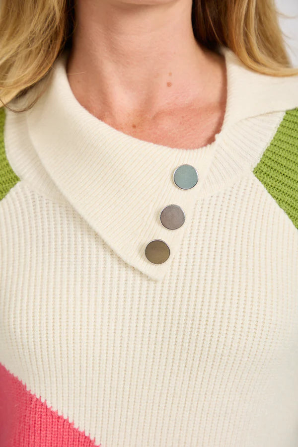 Mudflower 678 Colour Block Jumper with Collar