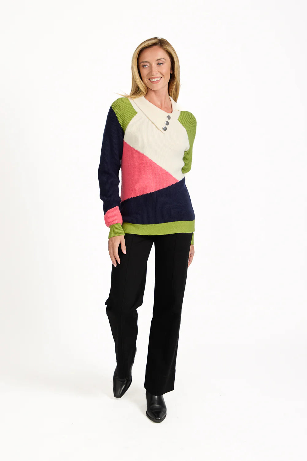 Mudflower 678 Colour Block Jumper with Collar