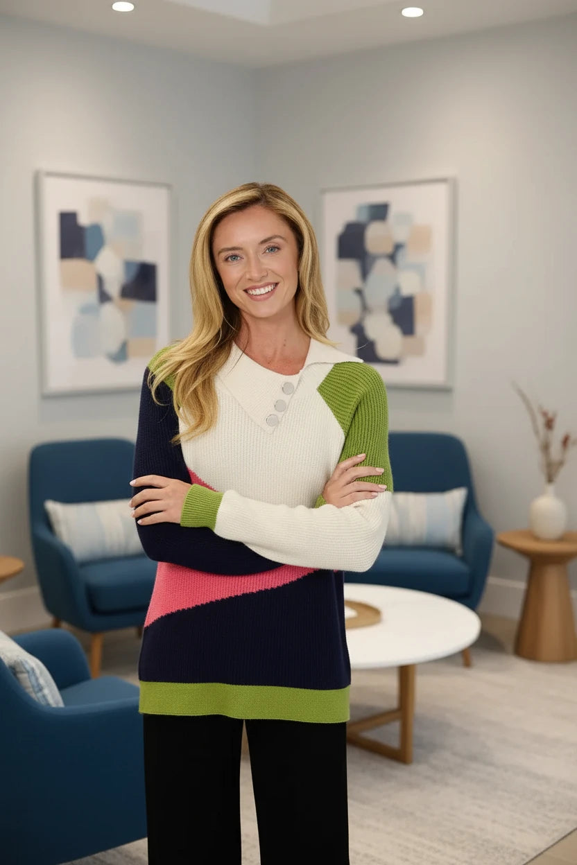 Mudflower 678 Colour Block Jumper with Collar