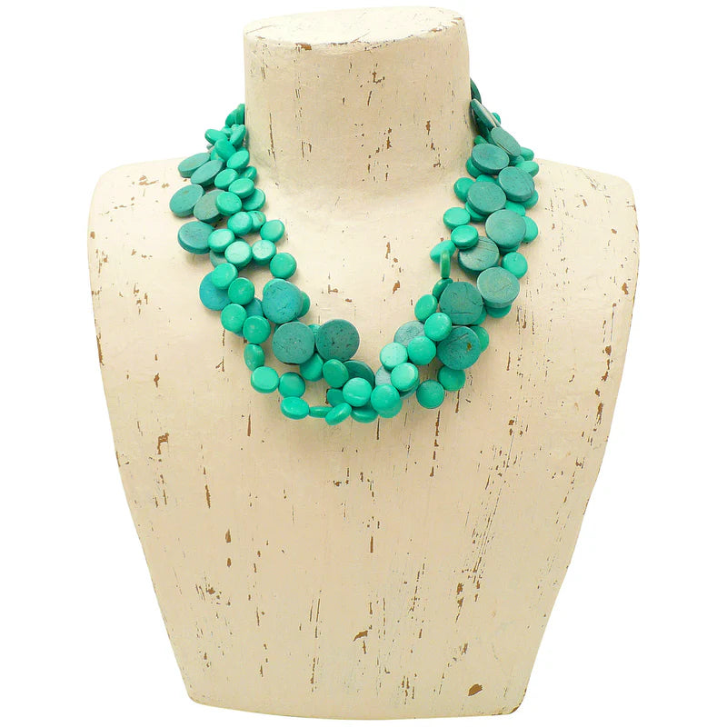 Lotus Feet NC3002 Turquoise Blue Multi Row Necklace