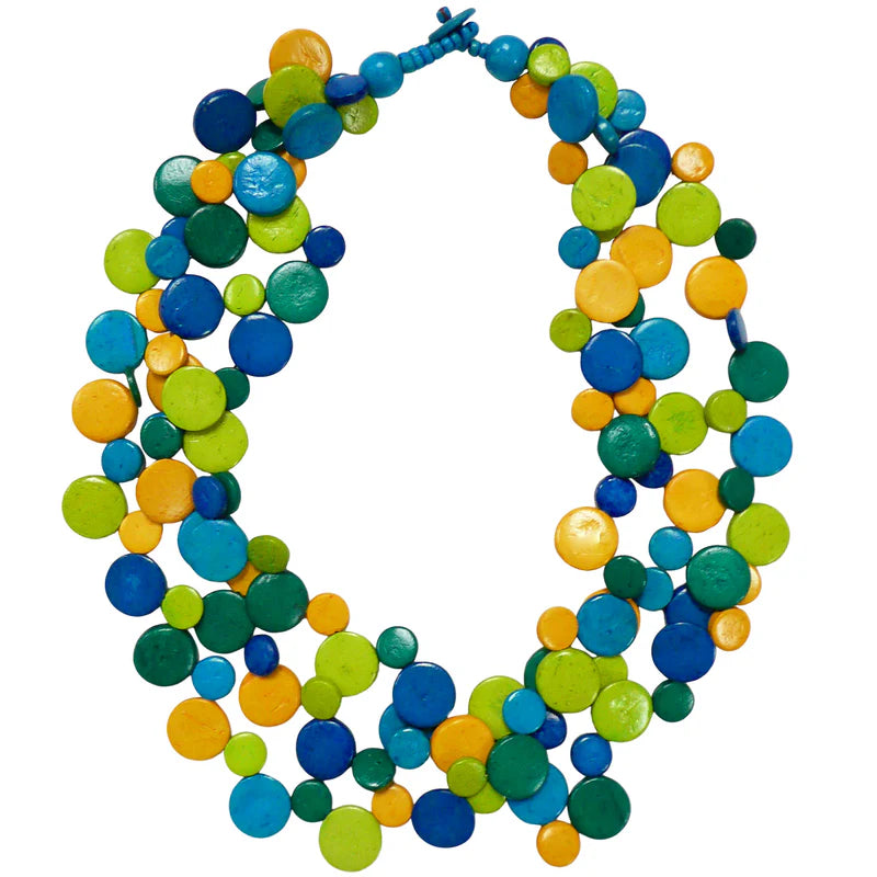 Lotus Feet Blue & Green Circle Multi Layered Necklace