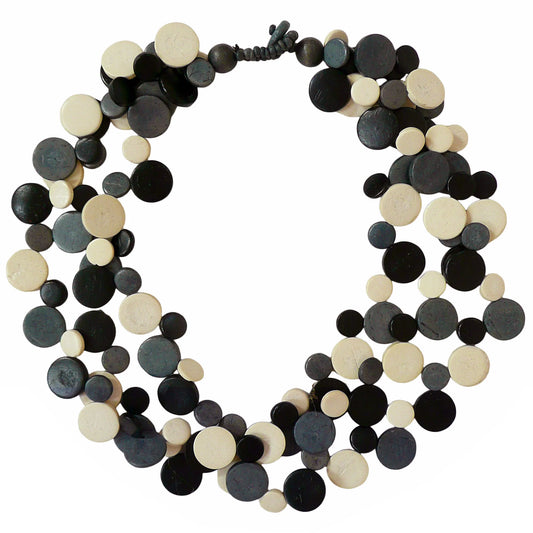 Lotus Feet Black & Grey Circle Multi Layered Necklace