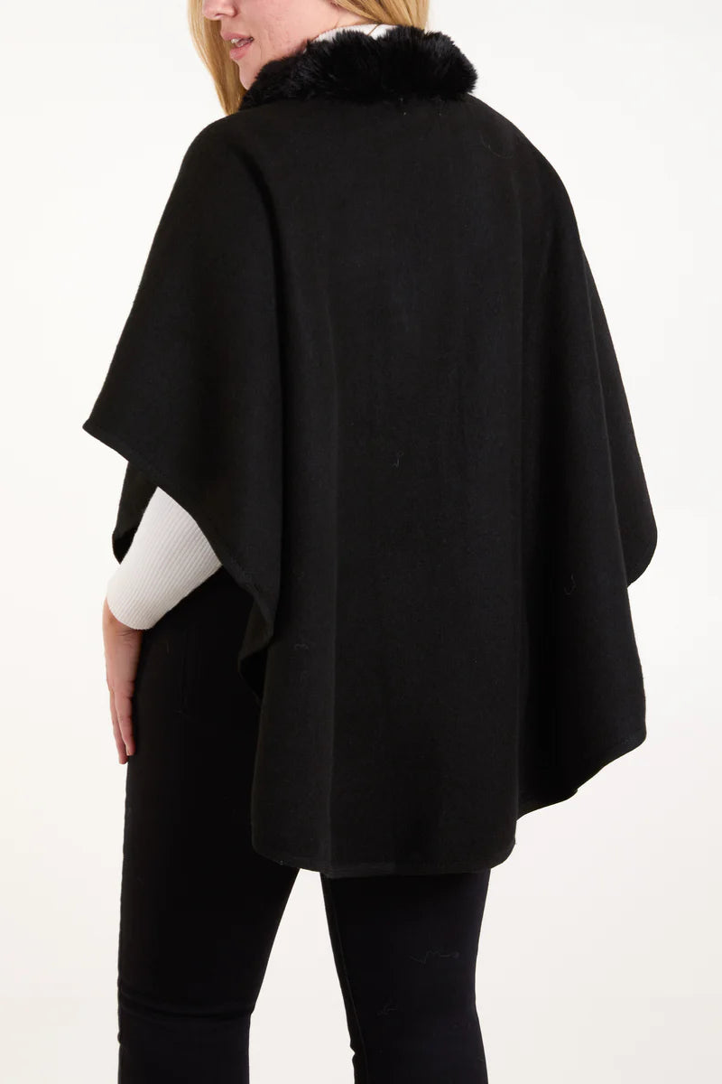 Plain Fur Collar Trim Cape