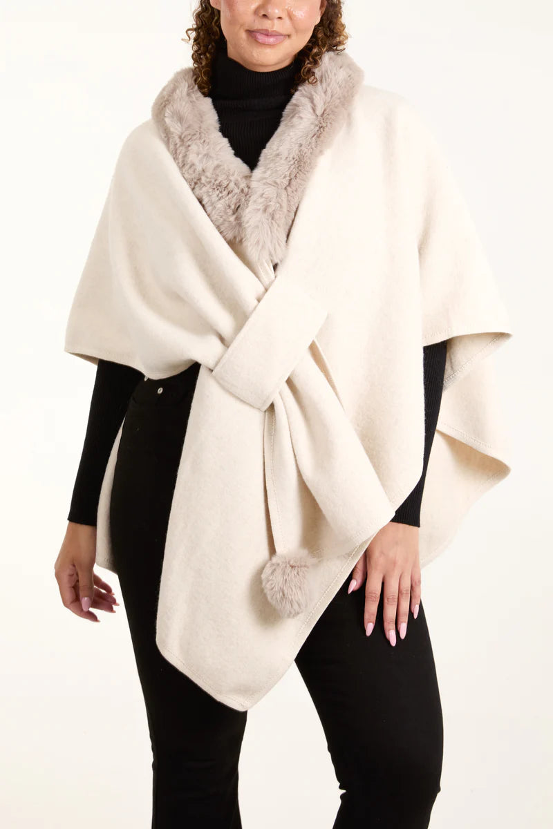 Plain Fur Collar Trim Cape