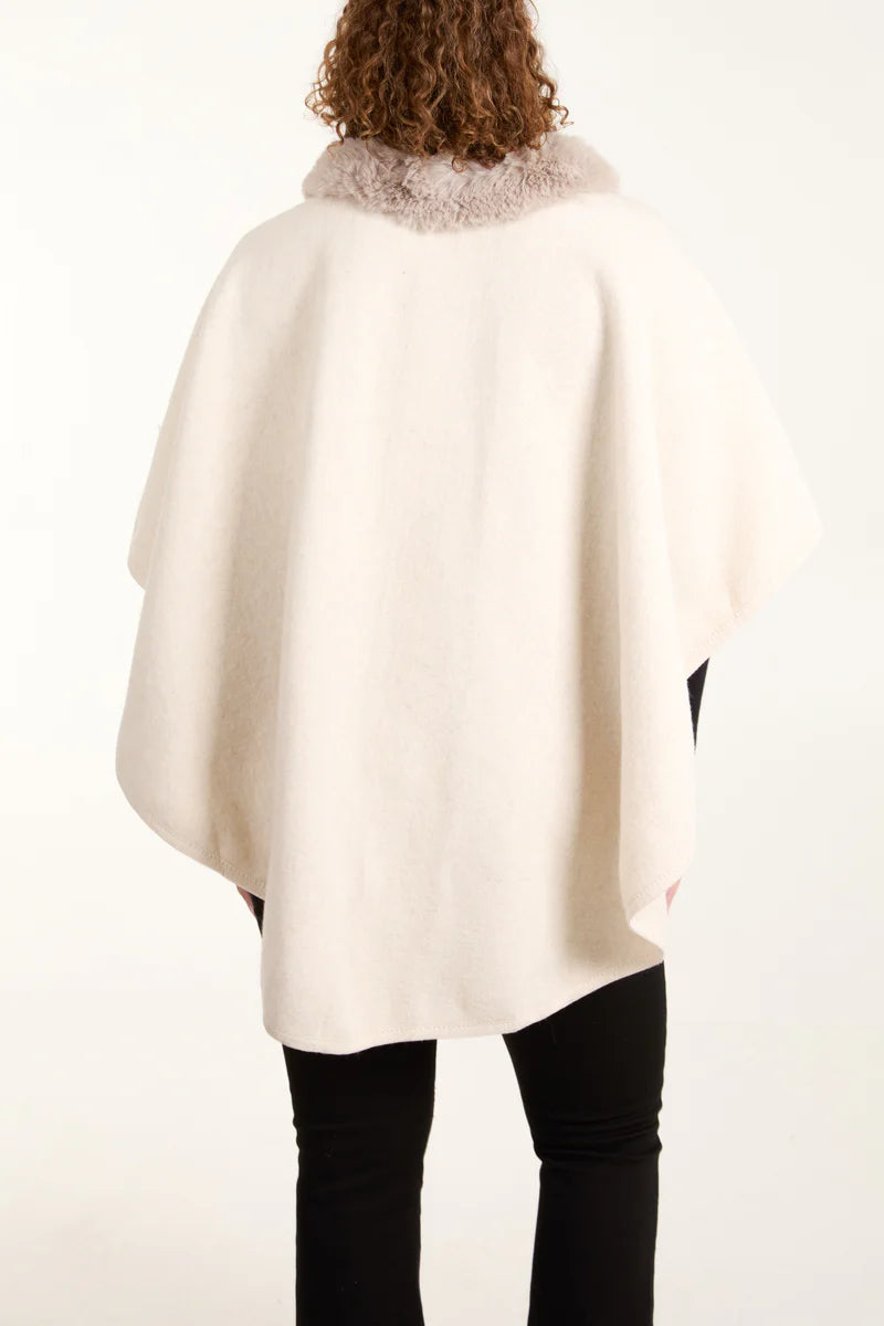Plain Fur Collar Trim Cape