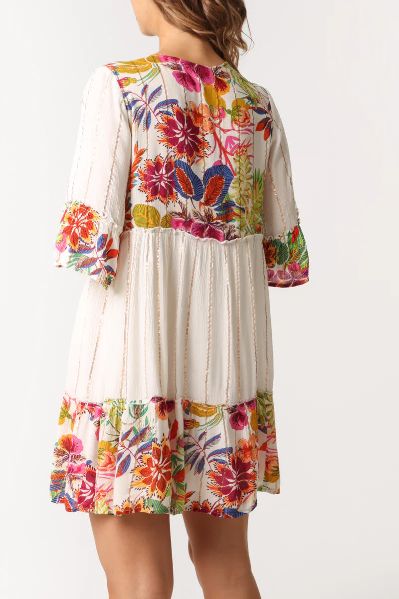 Tropical Floral Embellished Smock Dress