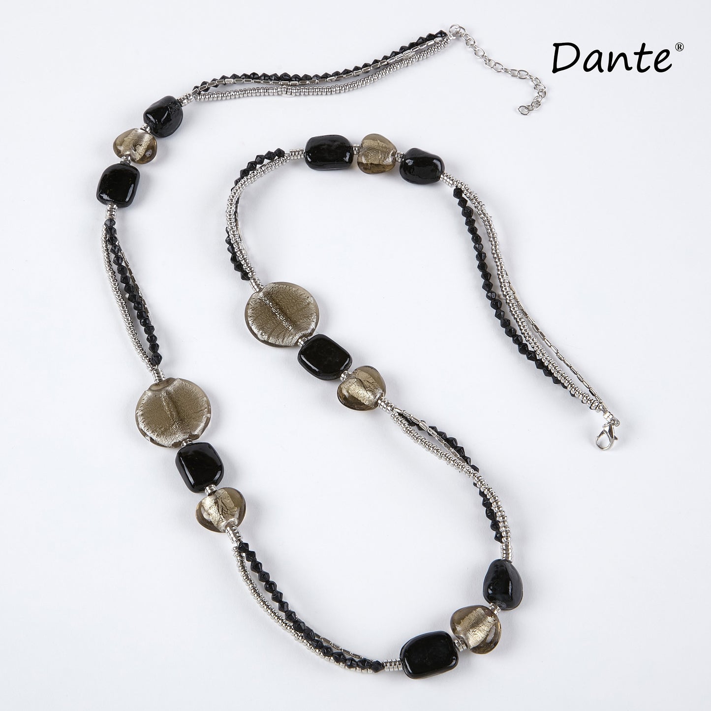 Dante Long Multi Beaded Black and Grey Necklace