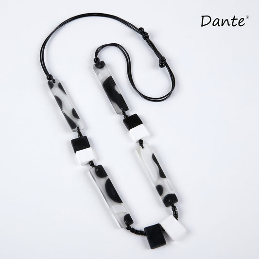 Dante NL70817 Black & White Rectangle Piece Necklace