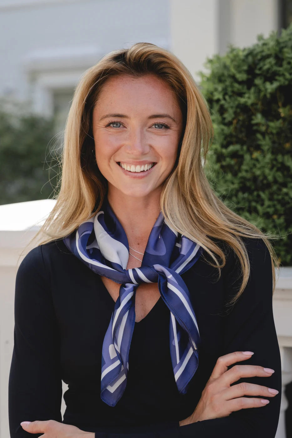 Park Lane SC1775 Silky Square Scarf in Navy & White
