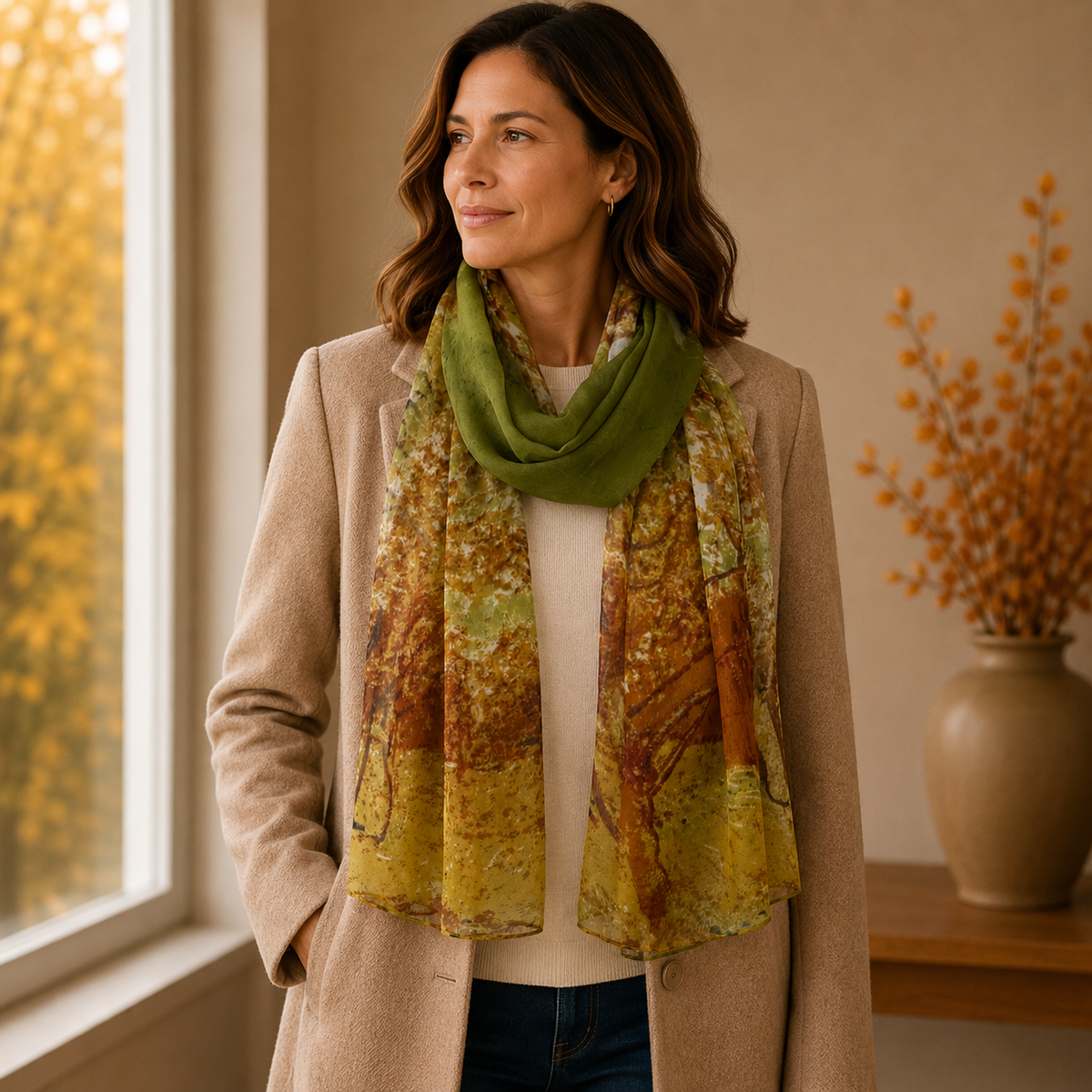 SHCH1603 Patterned Autumn Tones Sheer Scarf