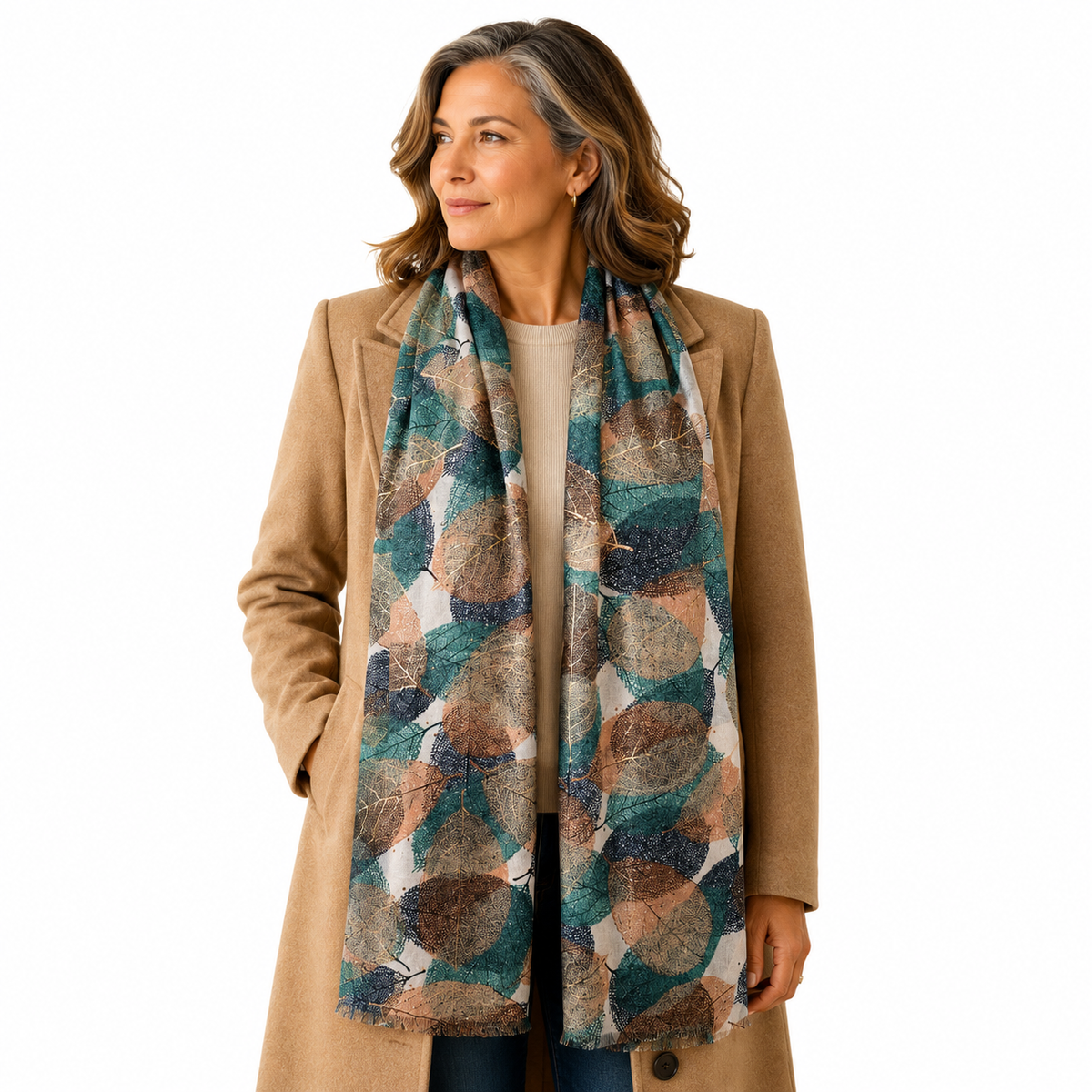 SHLP1638 Luxury Gold Leaf Print Scarf