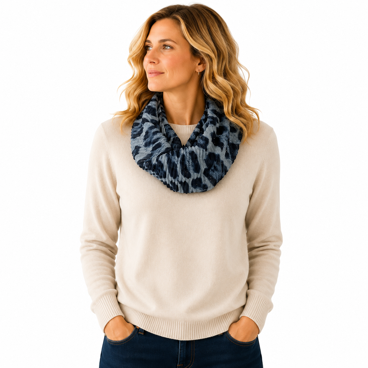 SHMM1666 Magnetic Leopard Print Crinkle Scarf