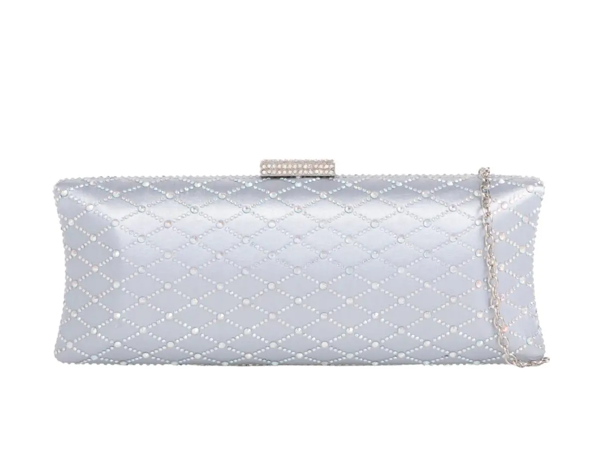 Silver diamante box clutch best sale bag