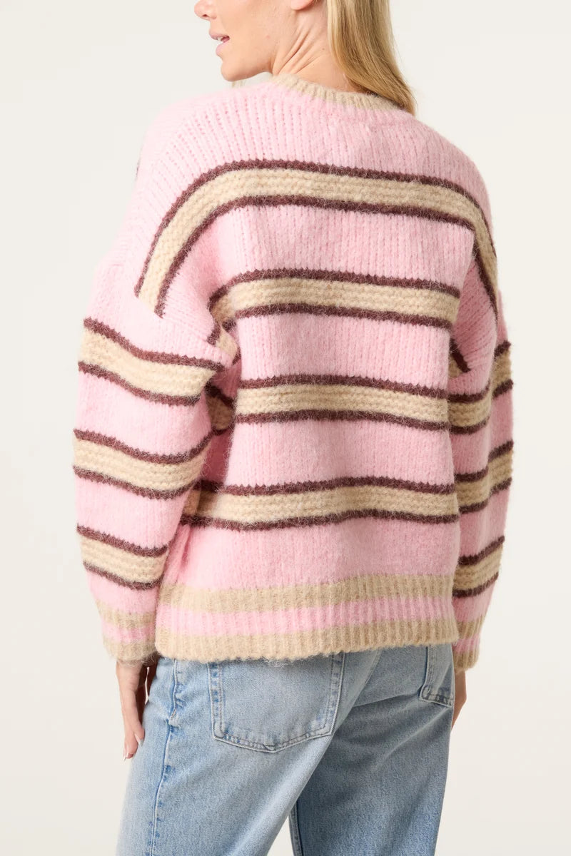 Wild Flower WF5818NV Pink Striped Boxy Jumper