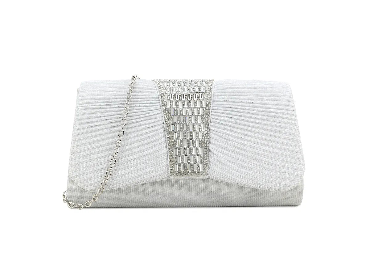 Koko White Clutch Bag with Glitter Diamante Lesley Ashworth