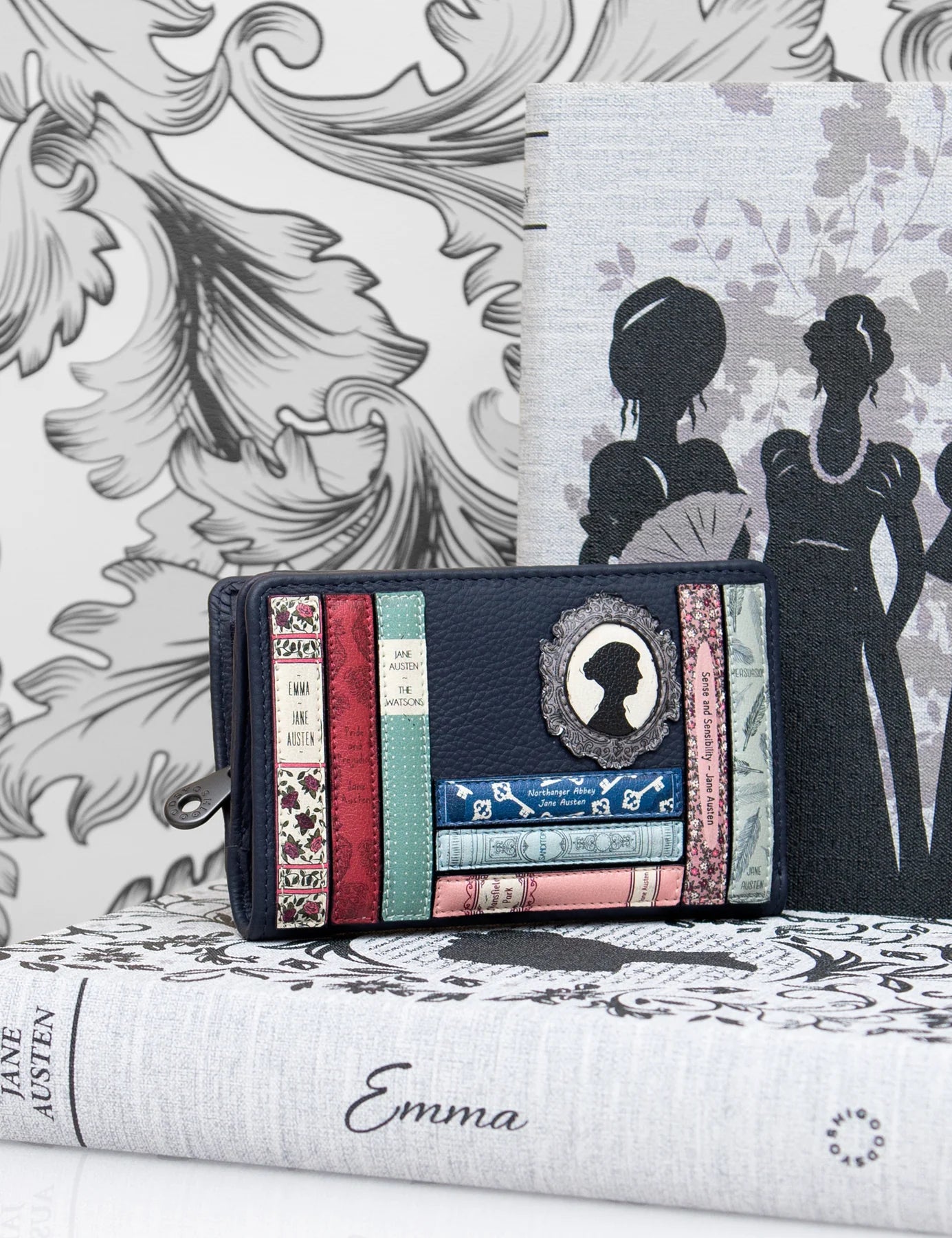Yoshi Y1089 Jane Austen Navy Bookworm Zip Around Purse
