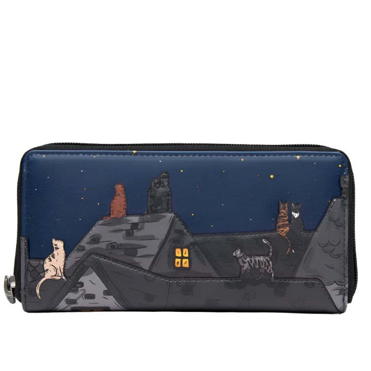 Yoshi Y1257 Stargazing Cats Zip Around Purse