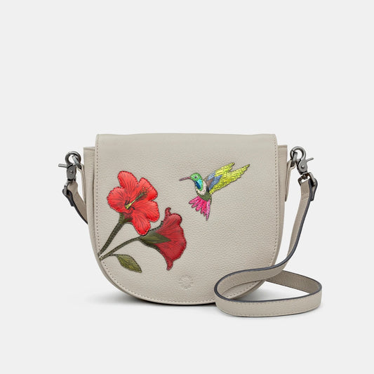 Yoshi YB246 Petals and Feathers flap over cross body Warm Grey