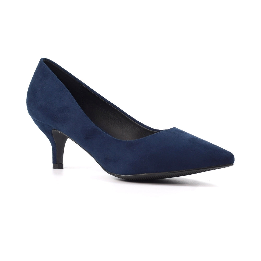 Lunar FLY001 Abby Navy Suedette Kitten Heel Shoe