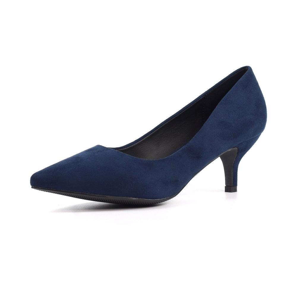 Lunar FLY001 Abby Navy Suedette Kitten Heel Shoe
