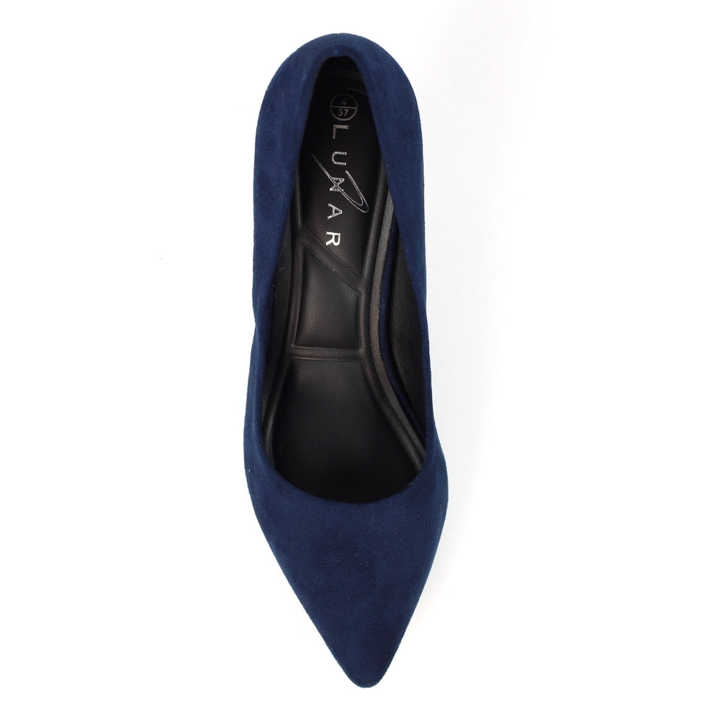 Lunar FLY001 Abby Navy Suedette Kitten Heel Shoe