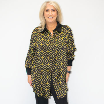 Malissa J Multi Woven Printed Shirt with Solid Cuffs and Collar