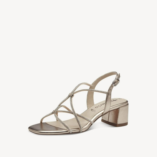 Tamaris Light Gold Strappy Block Heeled Sandal