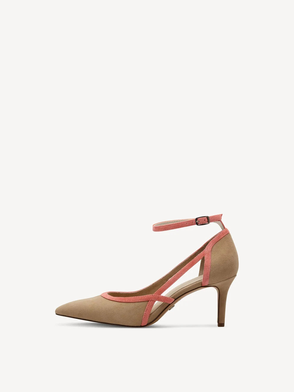 Tamaris 1-22436-44 Tan & Coral Leather Court Shoe with Ankle Strap