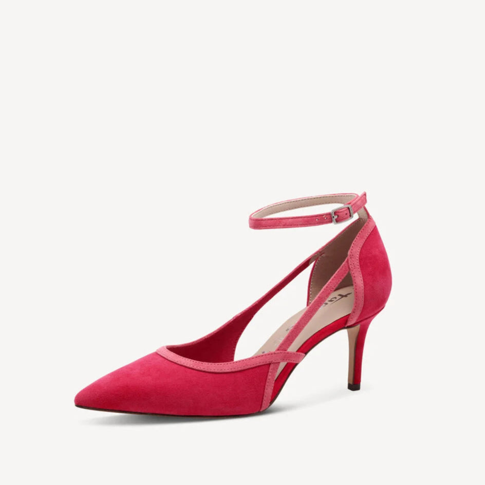 Tamaris 1-22436-44 Cerise Pink Mix Court Shoe with Ankle Strap