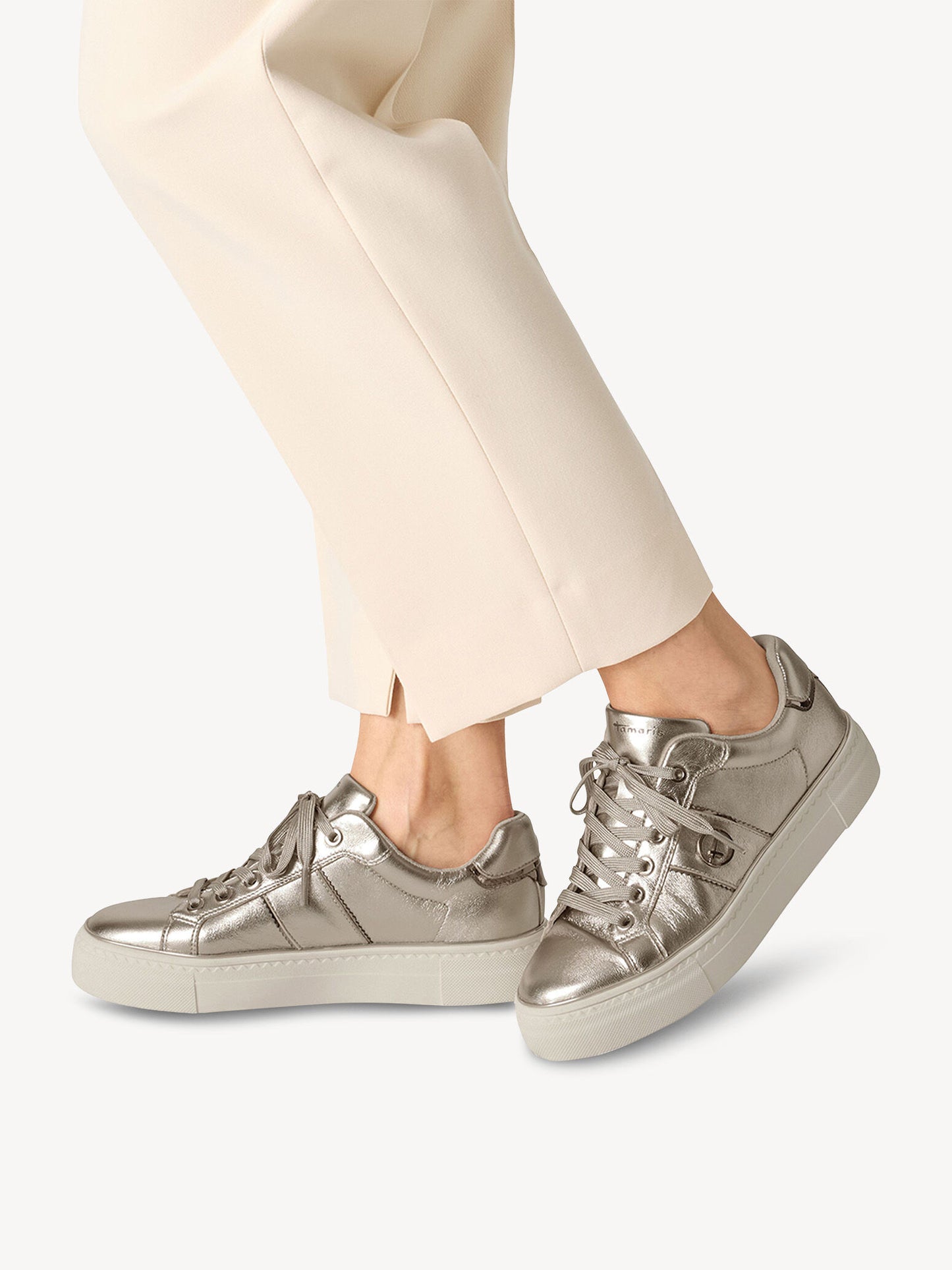 Tamaris Metallic Light Gold Lace Up Trainer