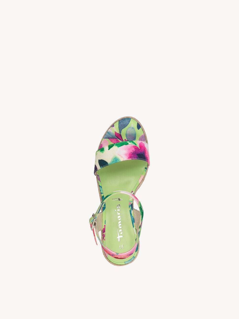 Tamaris 1-28300-42 Green floral combo wedged sandal