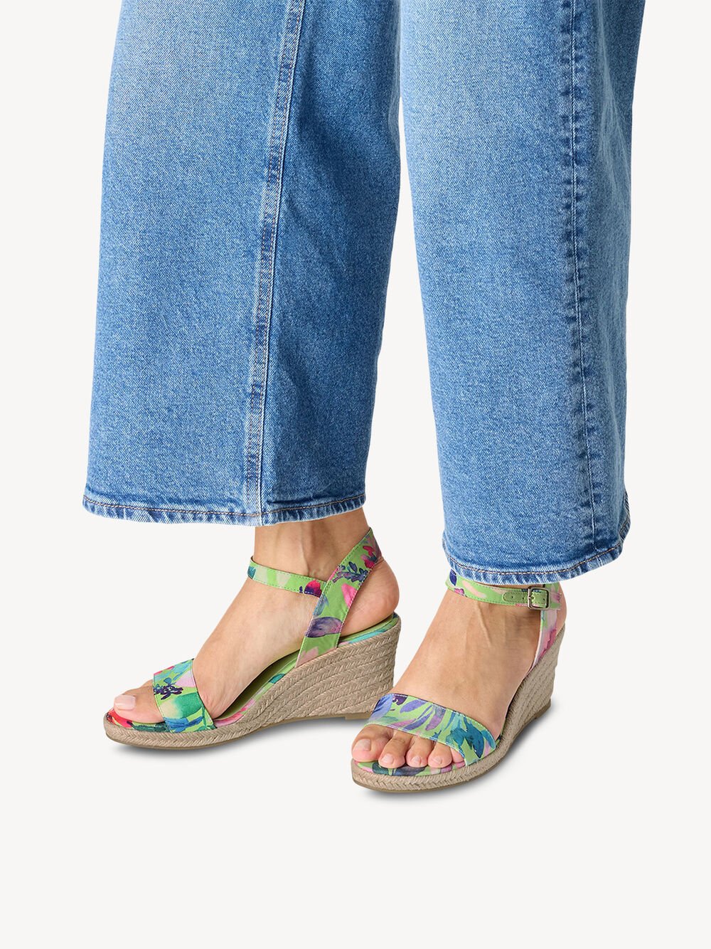 Tamaris 1-28300-42 Green floral combo wedged sandal