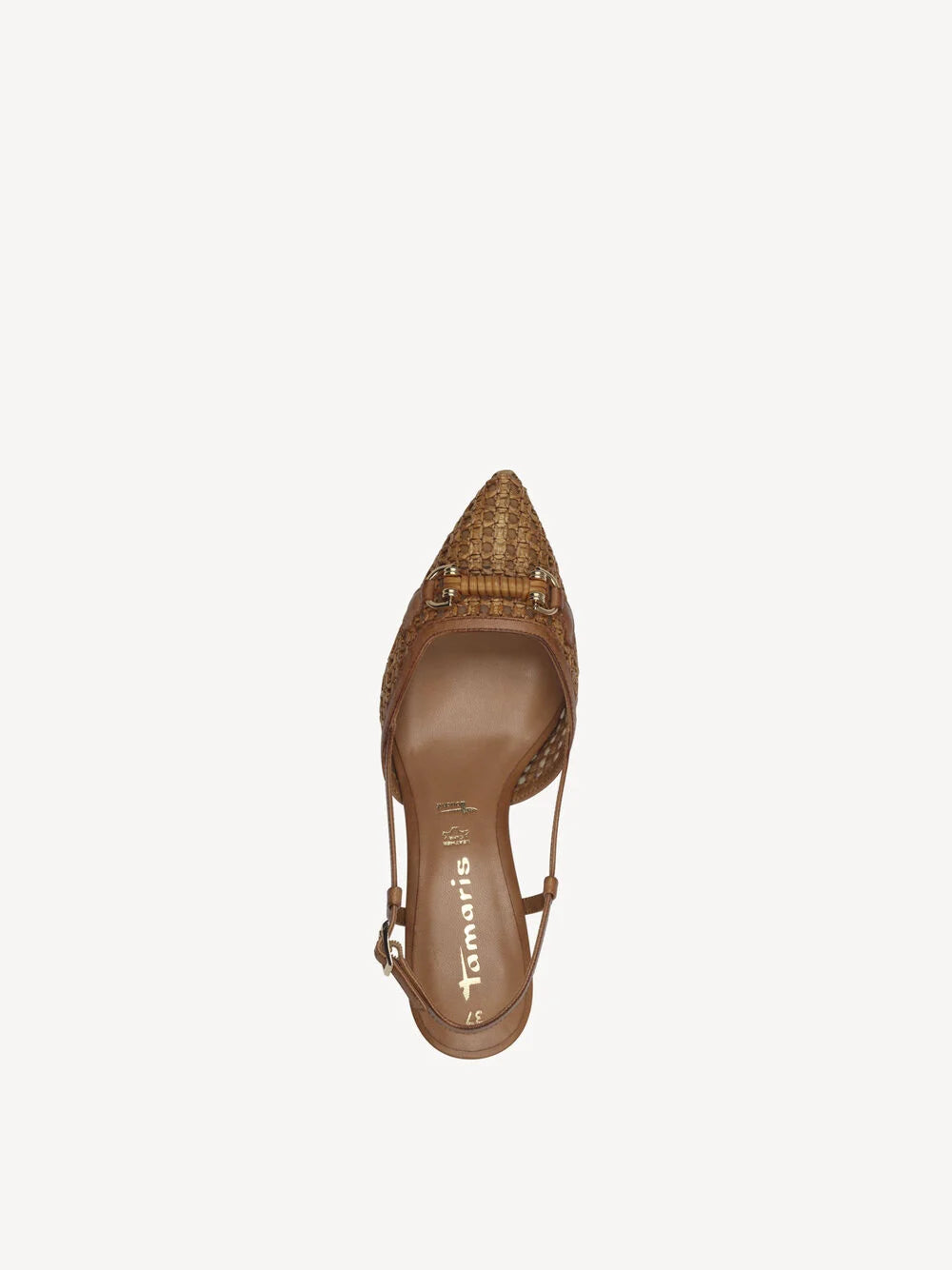 Tamaris Kitten Heel Weaved Tan Slingback Shoe