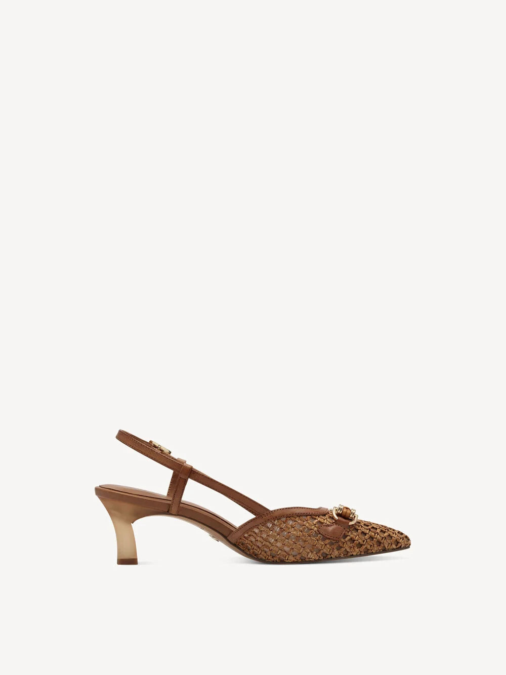 Tamaris Kitten Heel Weaved Tan Slingback Shoe