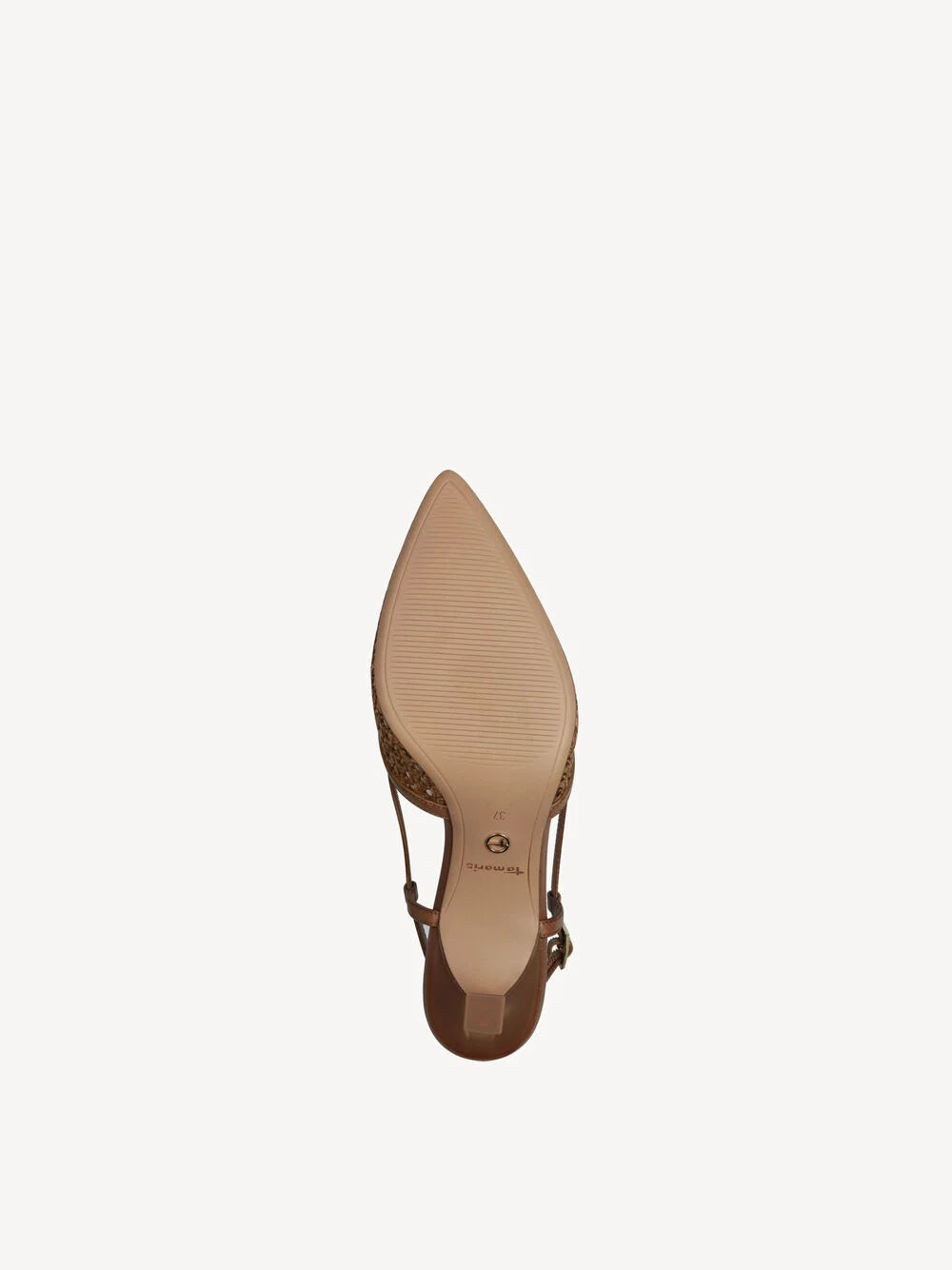 Tamaris Kitten Heel Weaved Tan Slingback Shoe