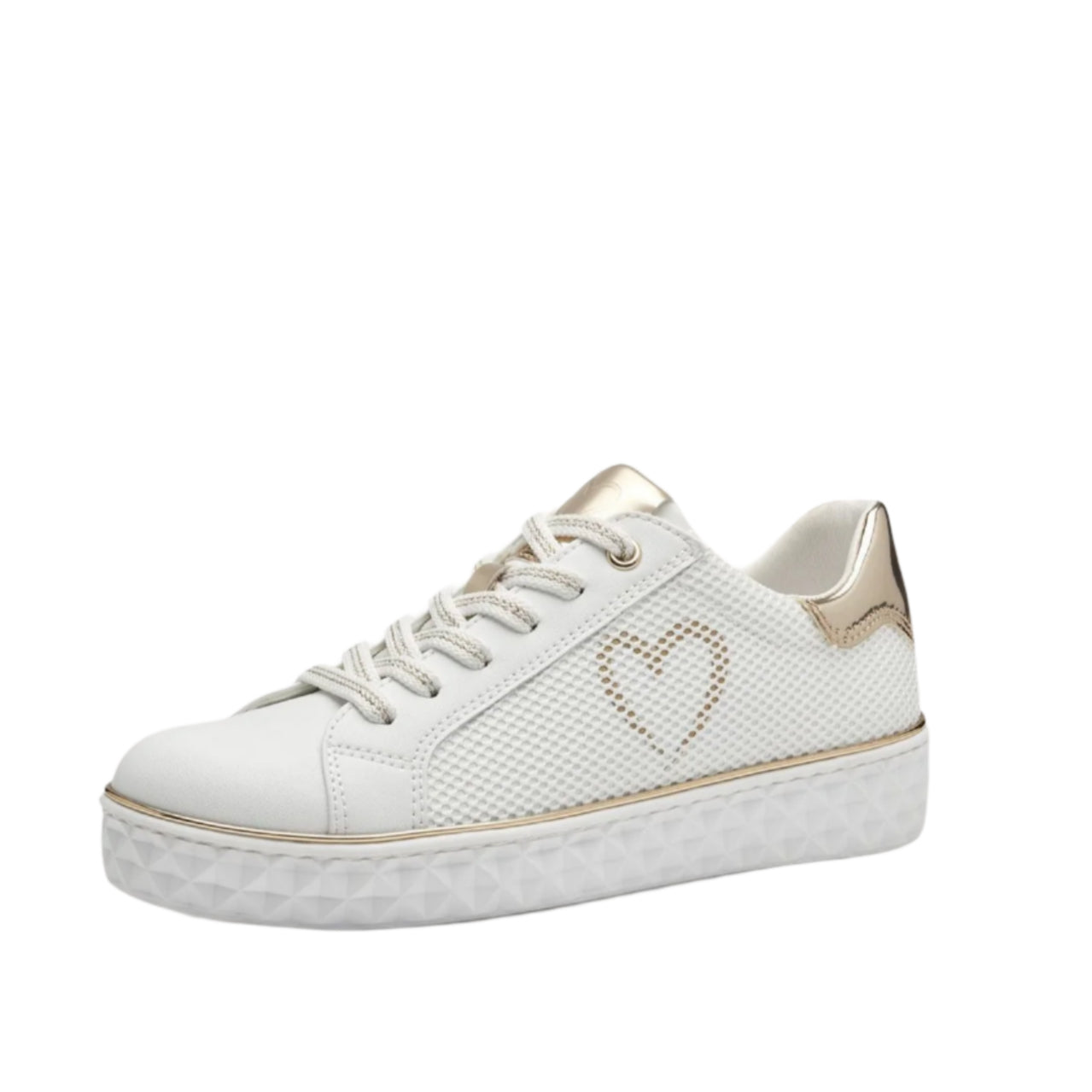 Marco Tozzi White and Gold Platform Trainer