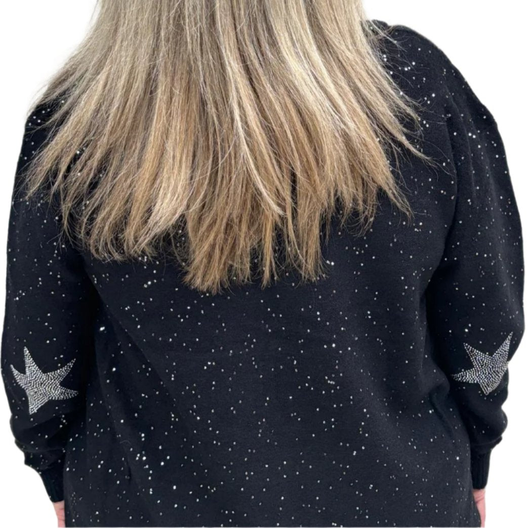 Malissa J Sequin Knit Knee Length Dress with Studded Star