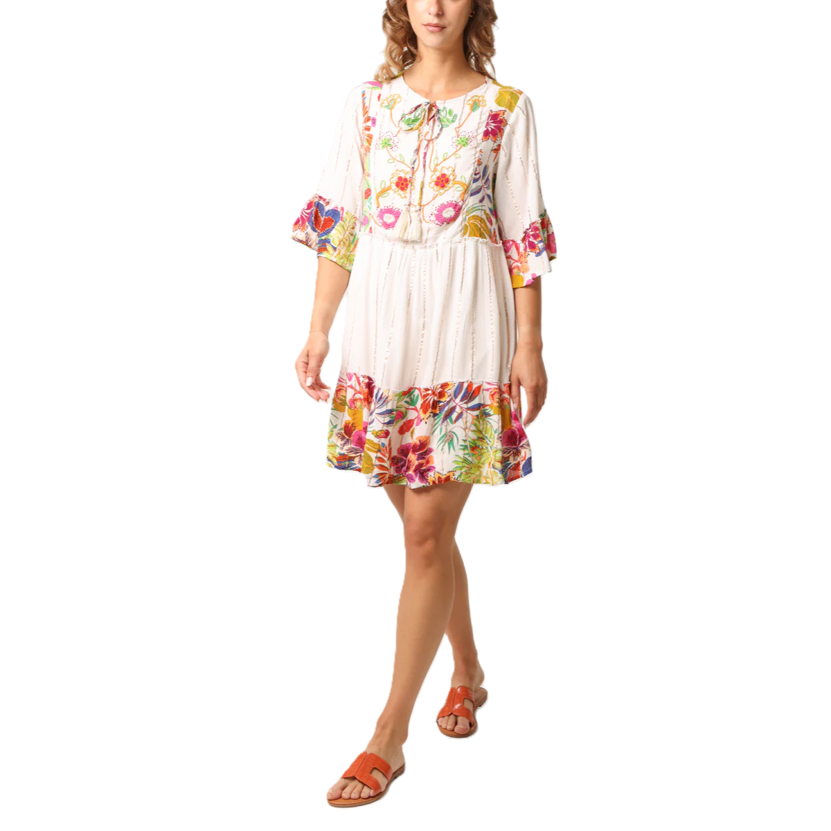 Tropical Floral Embellished Smock Dress
