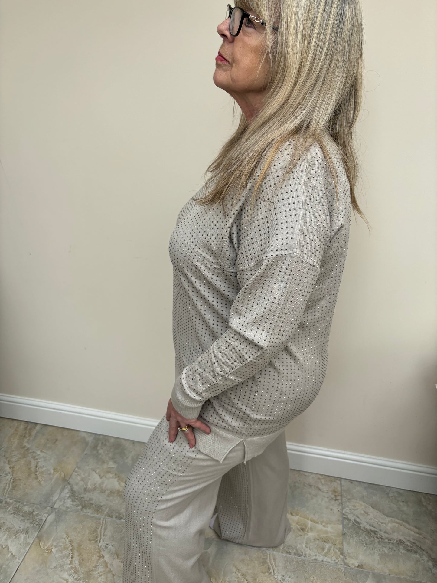 Malissa J WF2287 Long Sleeve Knit with Allover Stud Detail
