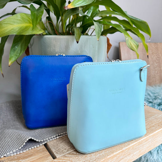 Leather Ladies Small Cross Body PS14 In Blues