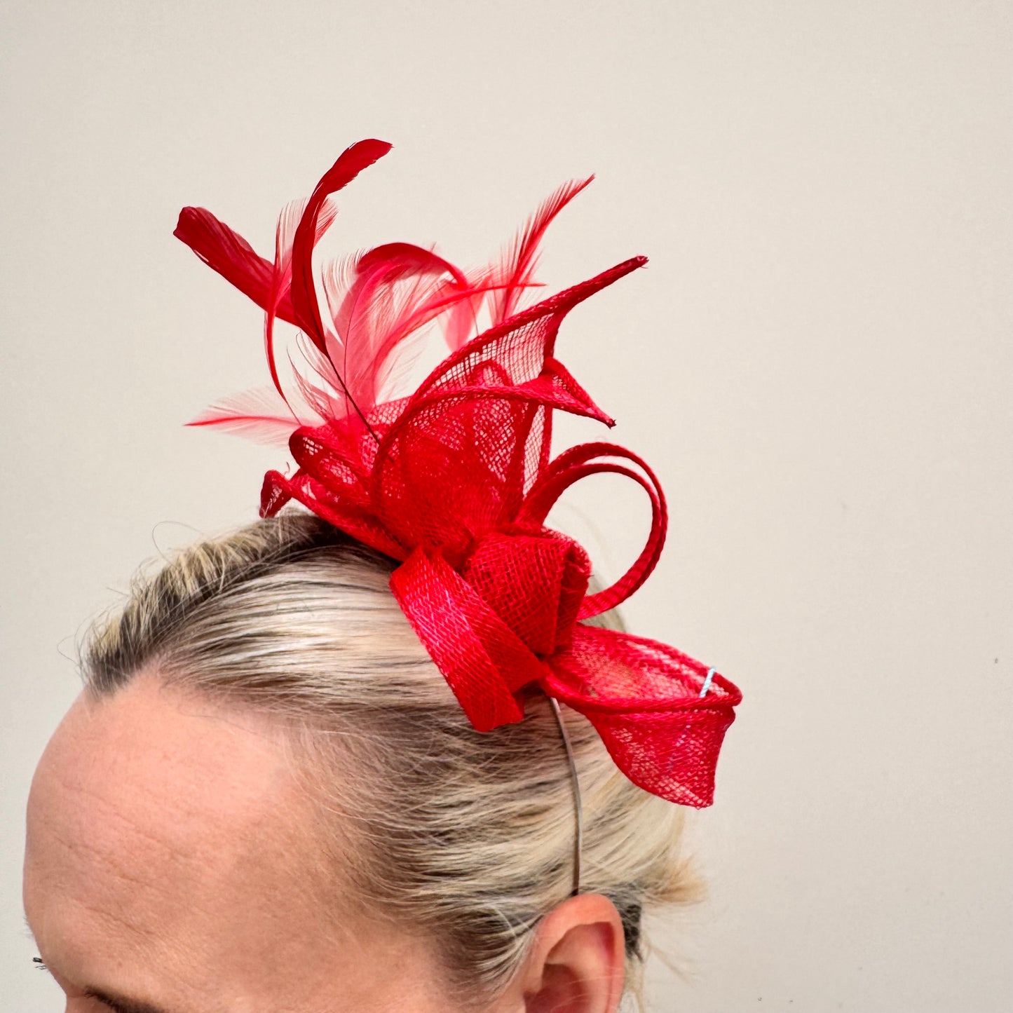 Max and Ellie BF3 Small Fascinator on Headband in Reds