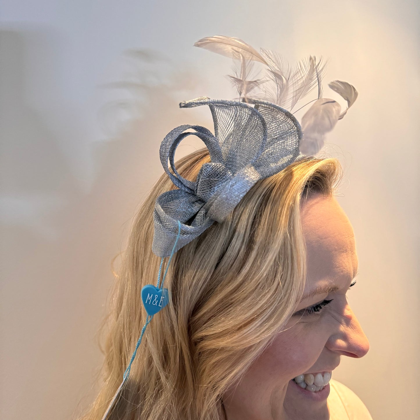 Max and Ellie BF3 Small Fascinator on Headband in Grey and Silver