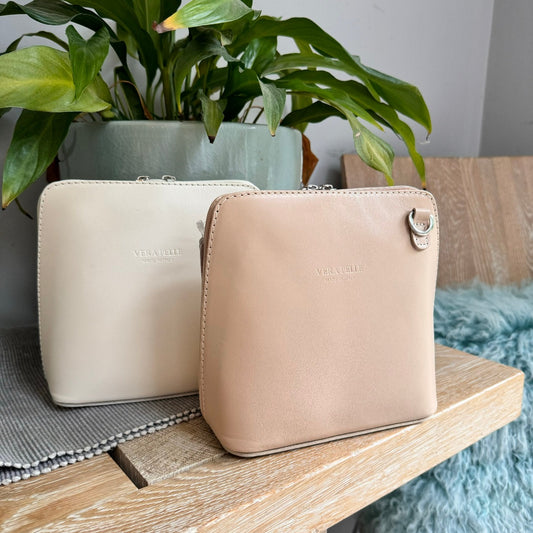 Leather Ladies Small Cross Body PS14 In Cream & Nudes