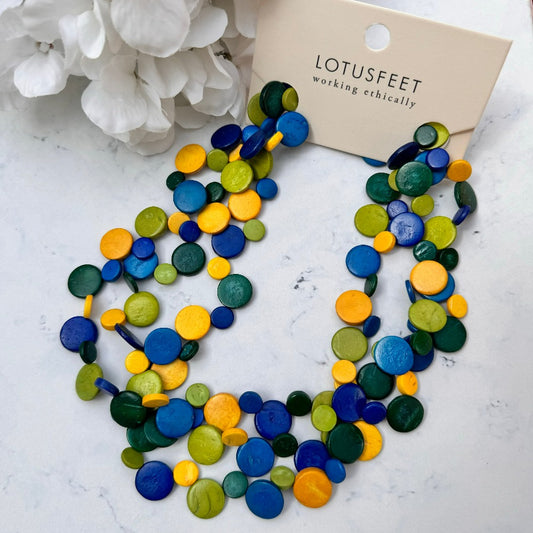 Lotus Feet Blue & Green Circle Multi Layered Necklace