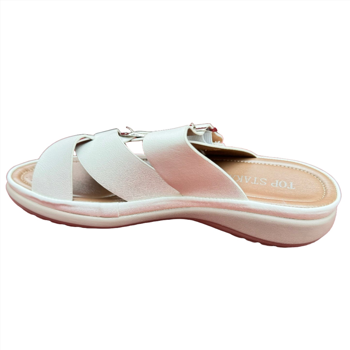 Top Staka Slip on Criss Cross Sandal in Faux Leather Black or White Available