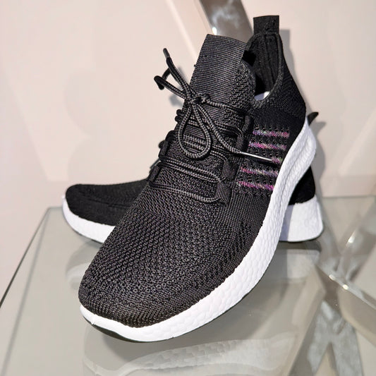 Black Stretch Trainer with Lace