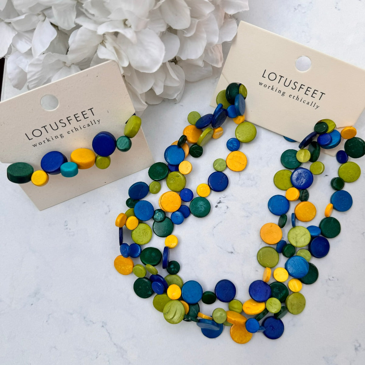 Lotus Feet Blue & Green Circle Multi Layered Necklace