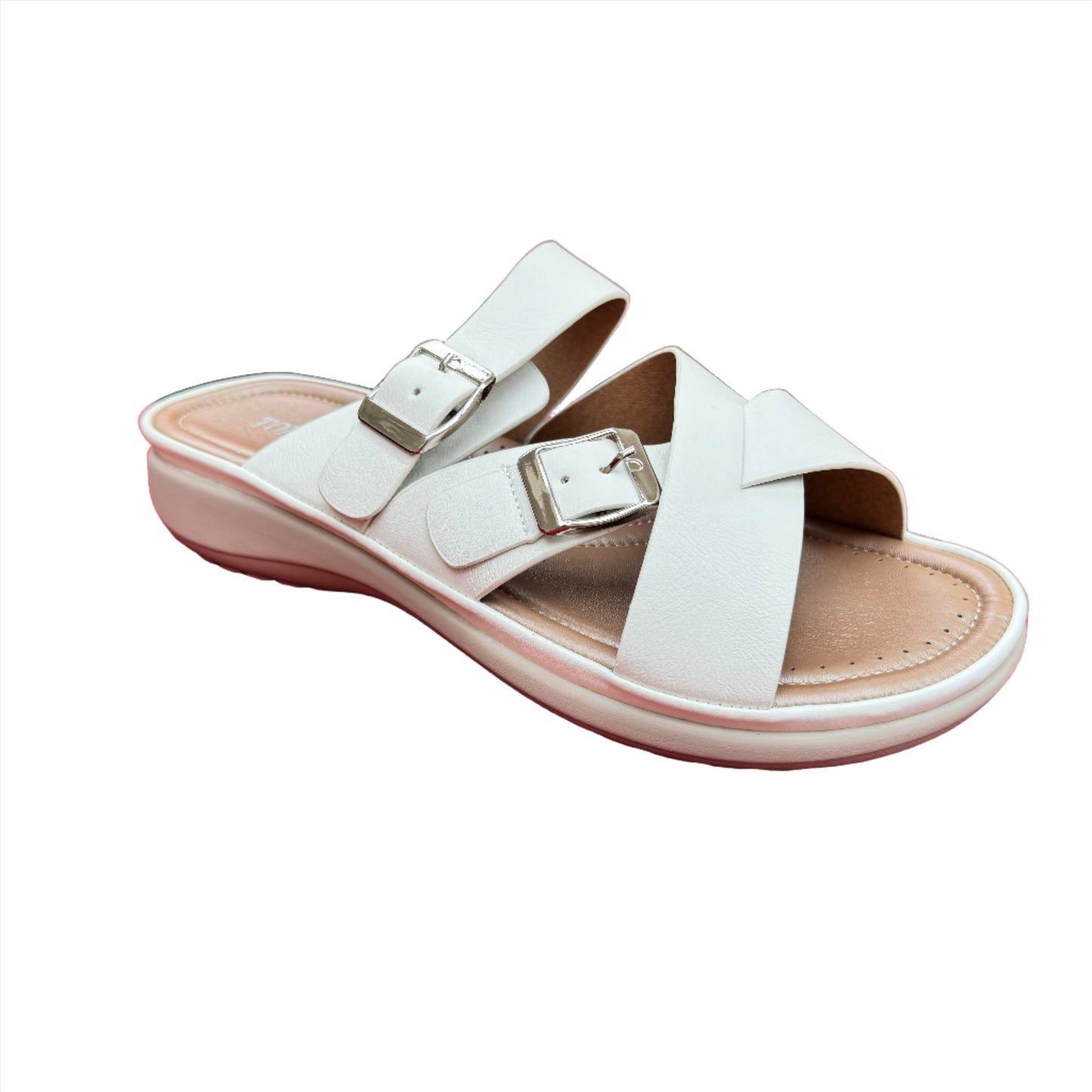 Top Staka Slip on Criss Cross Sandal in Faux Leather Black or White Available