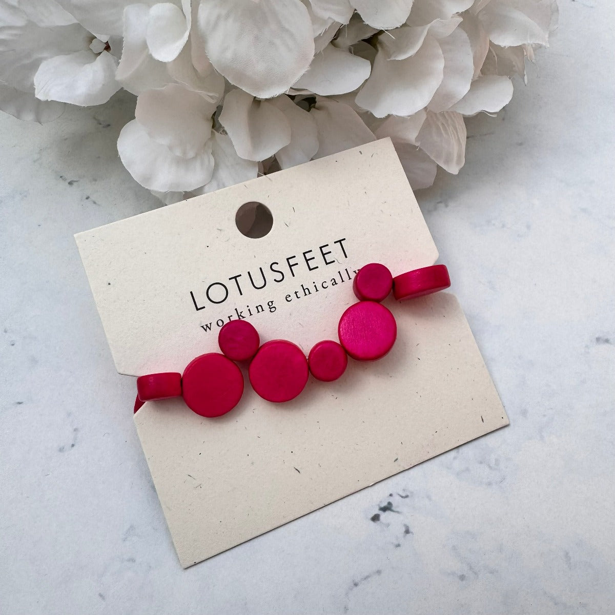 Lotus Feet Fuchsia Wood Discs Bracelet HAB2F