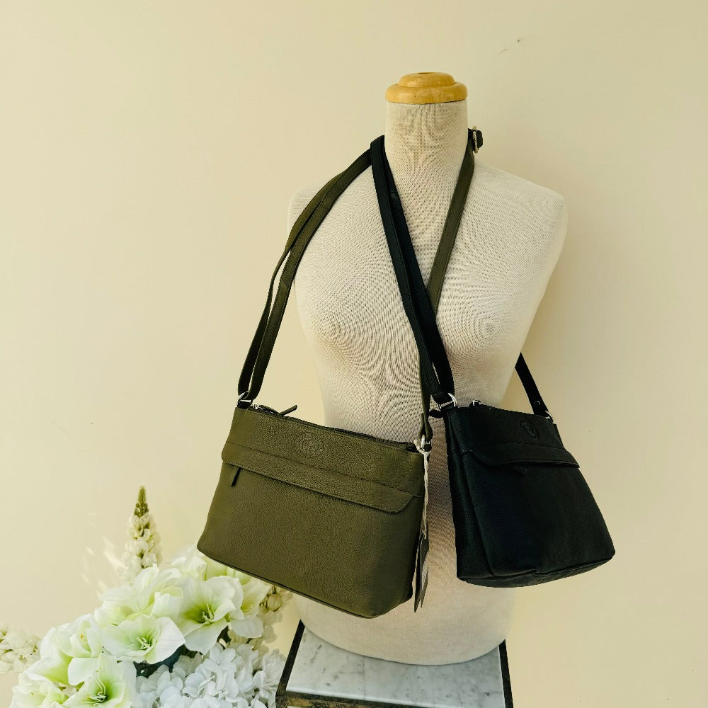 LLG Pebble Leather Twin Top Zip Handbag